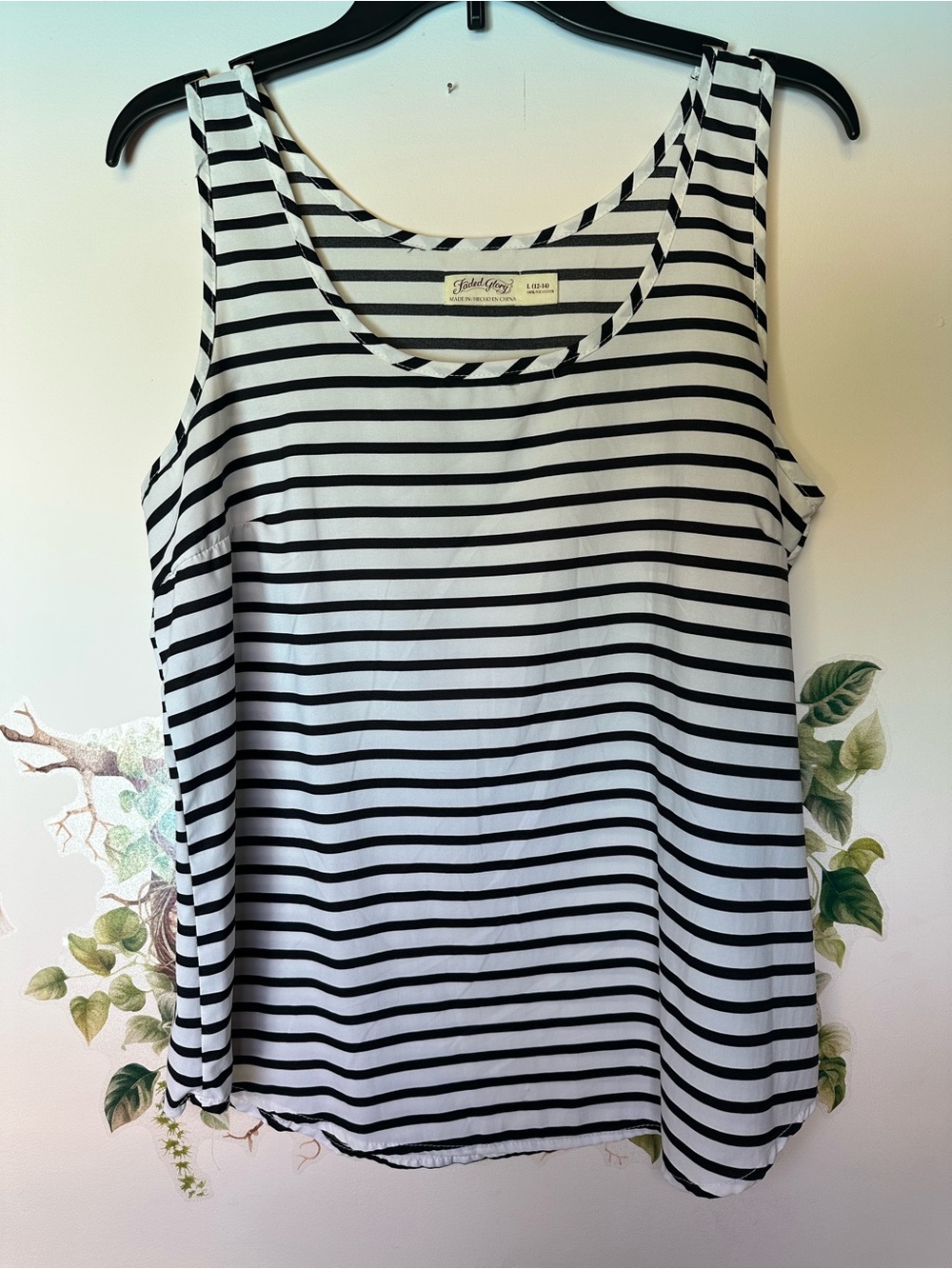 Faded Glory Black and White Striped Scoop Neck Tank Top